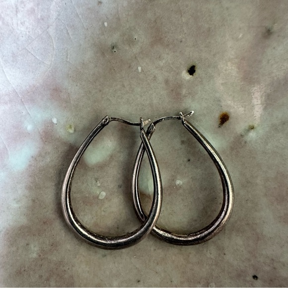 Vintage Oval 925 Silver Hoops Earrings - Picture 1 of 5